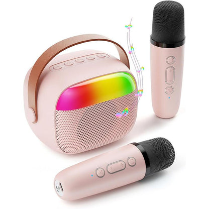 Portable Mini Karaoke Machine for Kids, Portable Bluetooth Speaker with 2 Wireless Microphones, Ideal Gift for Girls, Ages 3-8+ - Smartphone, Audio